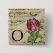 Paars Tulip Datablad Music Monogram Initiaal O Vierkante Button 5,1 Cm (Voorkant)