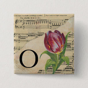 Paars Tulip Datablad Music Monogram Initiaal O Vierkante Button 5,1 Cm