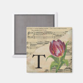 Paars Tulip Datablad Music Monogram Initiaal T Magneet (Voorkant / Achterkant)