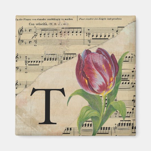 Paars Tulip Datablad Music Monogram Initiaal T Magneet (Voorkant)