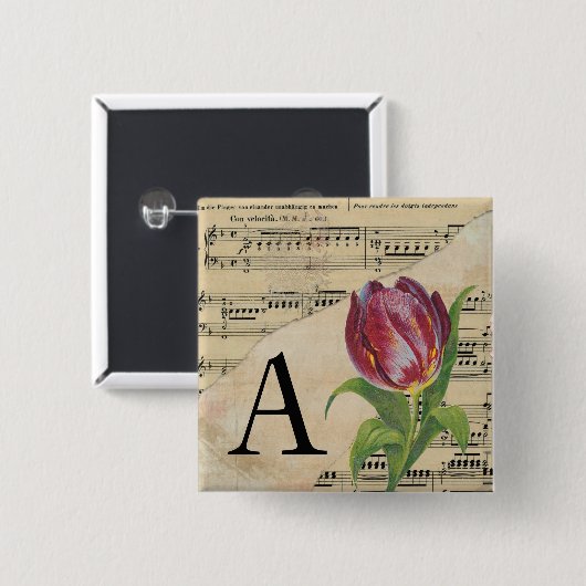 Paars Tulip vel Music Monogram Initiaal A Vierkante Button 5,1 Cm (Voorkant /achterkant)
