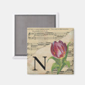 Paars Tulip vel Music Monogram Initiaal N Magneet (Voorkant / Achterkant)