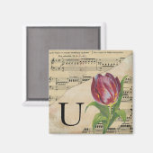 Paars Tulip vel Music Monogram Initiaal U Magneet (Voorkant / Achterkant)