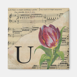 Paars Tulip vel Music Monogram Initiaal U Magneet