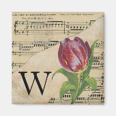 Paars Tulip vel Music Monogram Initiaal W Magneet (Voorkant)
