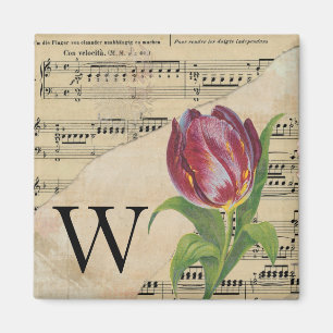 Paars Tulip vel Music Monogram Initiaal W Magneet