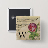 Paars Tulip vel Music Monogram Initiaal W Vierkante Button 5,1 Cm (Voorkant /achterkant)