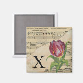 Paars Tulip vel Music Monogram Initiaal X Magneet (Voorkant / Achterkant)