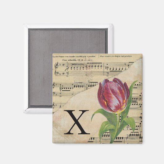 Paars Tulip vel Music Monogram Initiaal X Magneet (Voorkant / Achterkant)