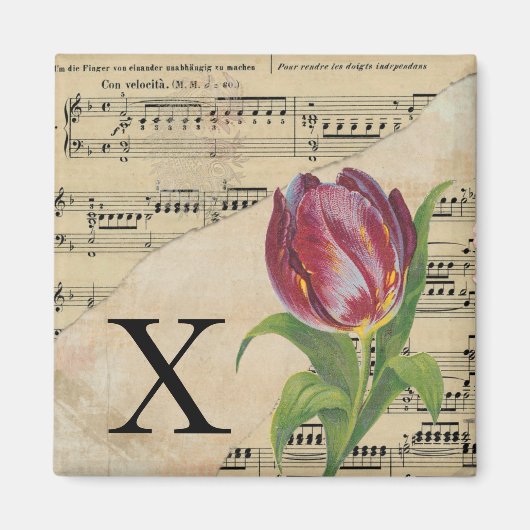 Paars Tulip vel Music Monogram Initiaal X Magneet (Voorkant)