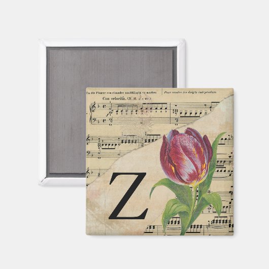 Paars Tulip vel Music Monogram Initiaal Z Magneet (Voorkant / Achterkant)