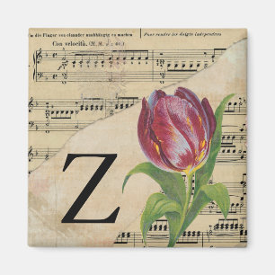 Paars Tulip vel Music Monogram Initiaal Z Magneet