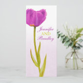 Paars tulp bruiloftsreceptie diner menu kaart (Staand voorkant)