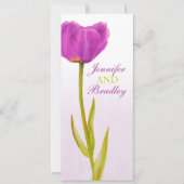 Paars tulp huwelijksreceptie dinermenu kaart (Voorkant)