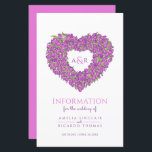 Paars tulphartentrouwgastinformatie<br><div class="desc">Tulp hart bouquet monogram bruiloft informatieformulier voor bezoekers. Een prachtige trouwinformatiebrochure die je gast helpt te begrijpen hoe je je huwelijksbestemming kunt bereiken en hoe je op je huwelijksdag de agenda, de accommodatie-informatie en de sociale media-hashtag-gegevens kunt bekijken. Pas je eigen gegevens aan. paarse snijbloemen, verse lentegroen, in donker paars,...</div>