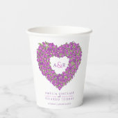 Paars tulphartje bouquet art monogram bruiloft papieren bekers (Achterkant)