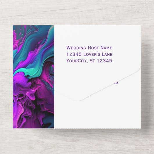 Paars Turquoise Abstract Modern Beauful All In One Uitnodiging (Achterkant)