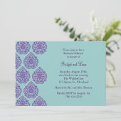 Paars/Turquoise Damask Rehearsal Dinner Invite Kaart (Staand voorkant)