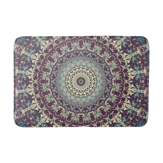 Paars Turquoise en Crème Mandala Patroon Badmat (Voorkant)