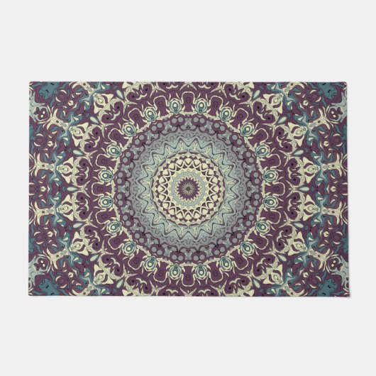 Paars Turquoise en Crème Mandala Patroon Deurmat (Voorkant)