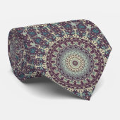 Paars Turquoise en Crème Mandala Patroon Stropdas (Opgerold)