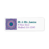 Paars, turquoise en heet roze bloemmotief mandala  etiket (Voorkant)