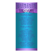 Paars Turquoise Floral Hearts Wedding Programme 2 Reclamekaart (Voorkant)