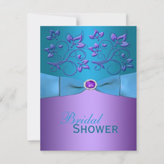 Paars, Turquoise Floral Vrijgezellenfeest Invite Kaart (Voorkant)