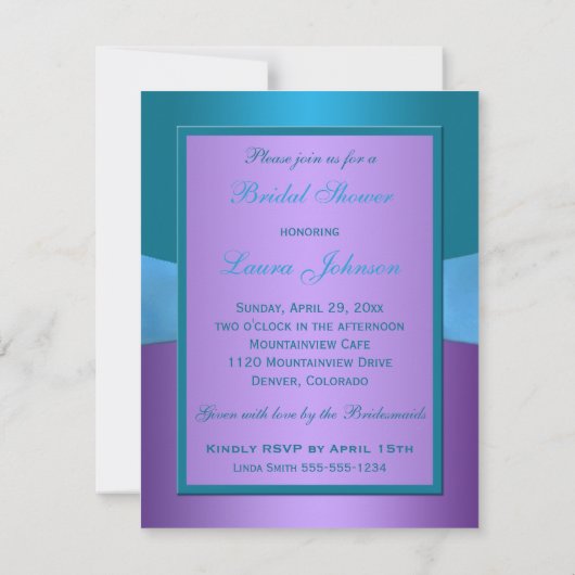 Paars, Turquoise Floral Vrijgezellenfeest Invite Kaart (Achterkant)