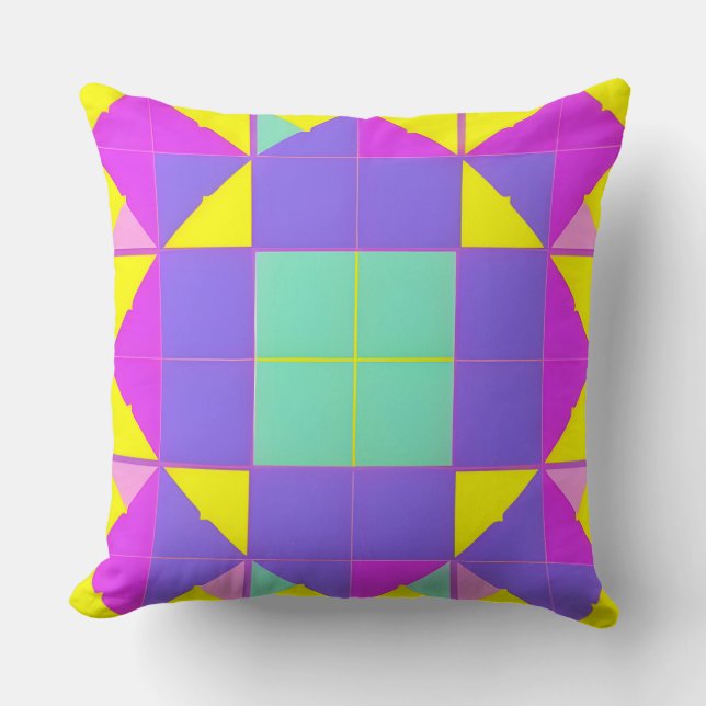 Paars Turquoise Geel Geometrisch Abstract Kleurrij Kussen (Voorkant)