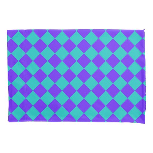 Paars Turquoise Geruit Diamant Patroon Kussensloop (Voorkant-Links)