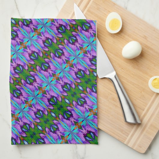 Paars Turquoise Green Abstract Design Theedoek (Quarter Fold)