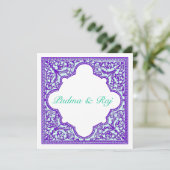 Paars Turquoise  Lijst huwelijksuitnodiging Kaart (Staand voorkant)