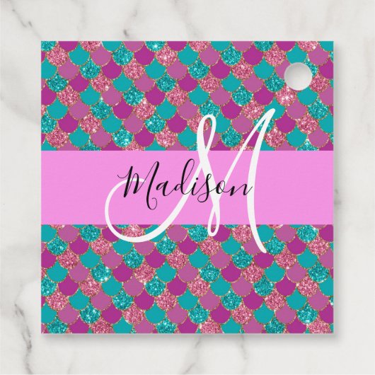 Paars Turquoise Mermaid Glitter Sparkles Monogram Bedankjes Labels (Achterkant)