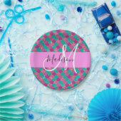 Paars Turquoise Mermaid Glitter Sparkles Monogram Papieren Bordje (Feest)