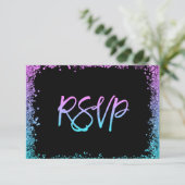 Paars Turquoise Nep Glitter RSVP Kaartje (Staand voorkant)
