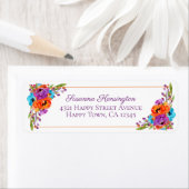 Paars Turquoise Oranje Floral Lijst Waterverf Etiket (Insitu)