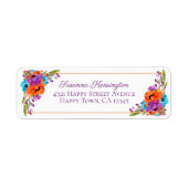 Paars Turquoise Oranje Floral Lijst Waterverf Etiket (Voorkant)