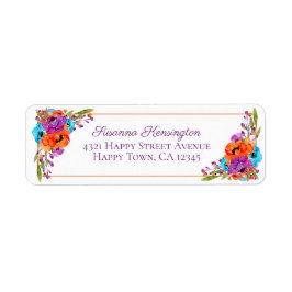 Paars Turquoise Oranje Floral Lijst Waterverf Etiket