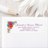 Paars Turquoise Oranje Floral Waterverf Adres Etiket (Insitu)