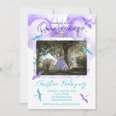 Paars, Turquoise Orchid, Dragonflies Quinceanera Kaart (Voorkant)