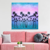 Paars-turquoise Palmbomen Canvas Afdruk (Insitu (Woonkamer))