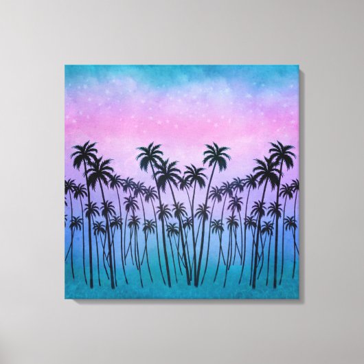 Paars-turquoise Palmbomen Canvas Afdruk (Voorkant)