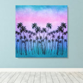 Paars-turquoise Palmbomen Canvas Afdruk (Insitu (Houten vloer))