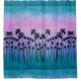 Paars-turquoise Palmbomen Douchegordijn