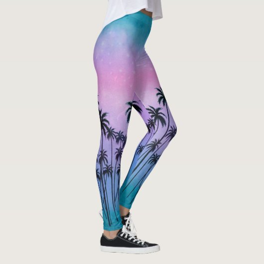 Paars-turquoise Palmbomen Leggings (Rechts)