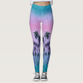Paars-turquoise Palmbomen Leggings (Voorkant)