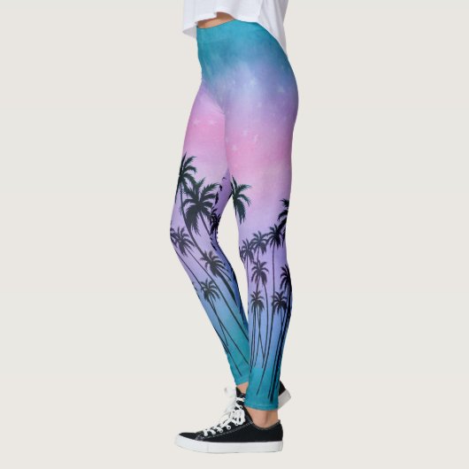 Paars-turquoise Palmbomen Leggings (Links)