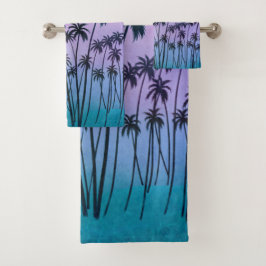 Paars-turquoise Palmbomen met of zonder Initiaal Bad Handdoek