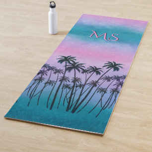 Paars-turquoise Palmbomen met/uit-Initiaal(en) Yogamat